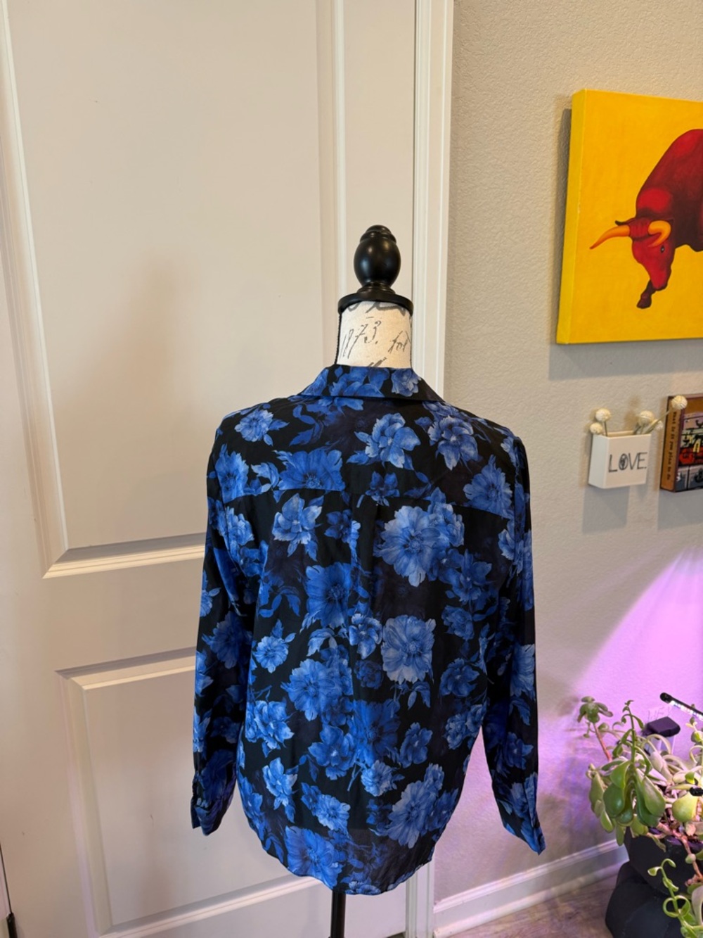 Alice + Olivia Black Blouse with Blue Floral Print - Picture 2 of 3